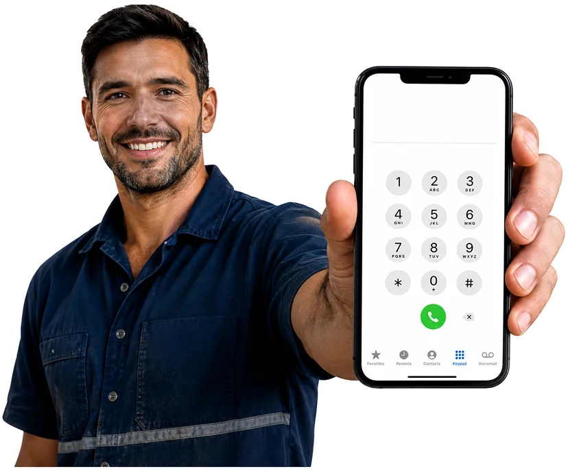 Plumber on the phone taking a Green Valley callout