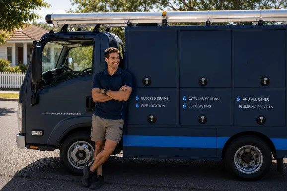 Service van and plumber at a Green Valley callout