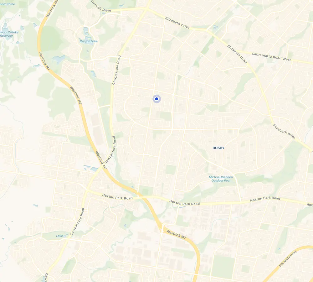 Map of the Green Valley service area and the surrounding South-West, showing Green Valley and the nearby streets we cover.